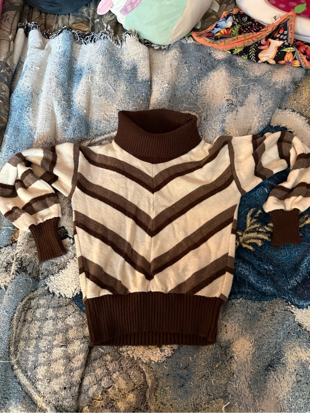 True Vintage 1970s brown striped turtleneck sweater